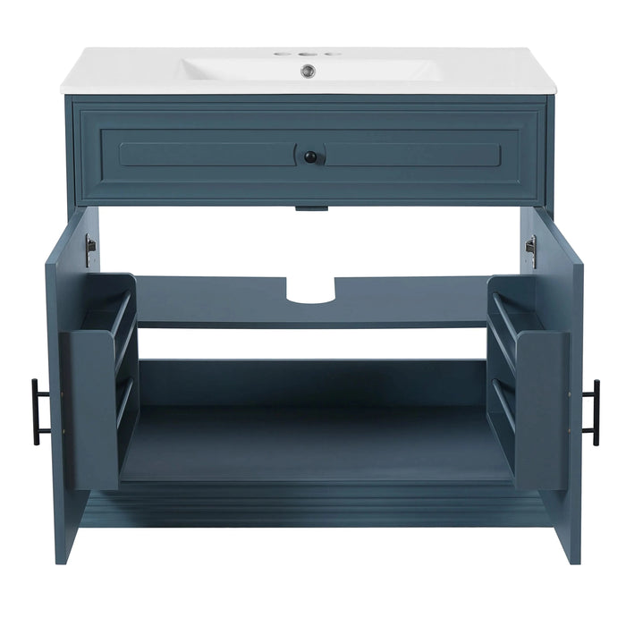 36' Luxurious Bathroom Vanity with Ceramic Sink, Bathroom Vanities Cabinet with 2 large Soft Closing Doors, Solid Wood Frame Bathroom Storage Cabinet Default -DTYStore