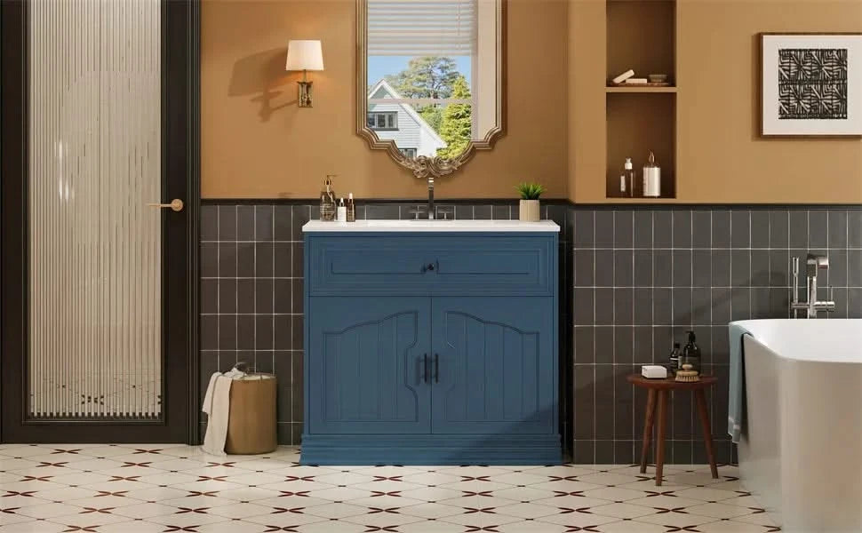 36' Luxurious Bathroom Vanity with Ceramic Sink, Bathroom Vanities Cabinet with 2 large Soft Closing Doors, Solid Wood Frame Bathroom Storage Cabinet Default -DTYStore