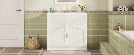 36' Luxurious Bathroom Vanity with Ceramic Sink, Bathroom Vanities Cabinet with 2 large Soft Closing Doors, Solid Wood Frame Bathroom Storage Cabinet Default -DTYStore