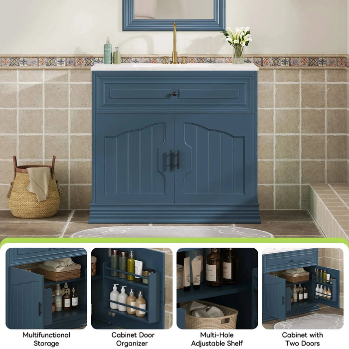 36' Luxurious Bathroom Vanity with Ceramic Sink, Bathroom Vanities Cabinet with 2 large Soft Closing Doors, Solid Wood Frame Bathroom Storage Cabinet Default -DTYStore