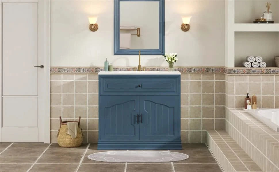 36' Luxurious Bathroom Vanity with Ceramic Sink, Bathroom Vanities Cabinet with 2 large Soft Closing Doors, Solid Wood Frame Bathroom Storage Cabinet Default -DTYStore