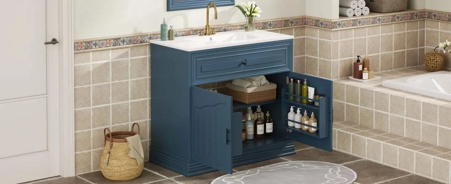 36' Luxurious Bathroom Vanity with Ceramic Sink, Bathroom Vanities Cabinet with 2 large Soft Closing Doors, Solid Wood Frame Bathroom Storage Cabinet Default -DTYStore