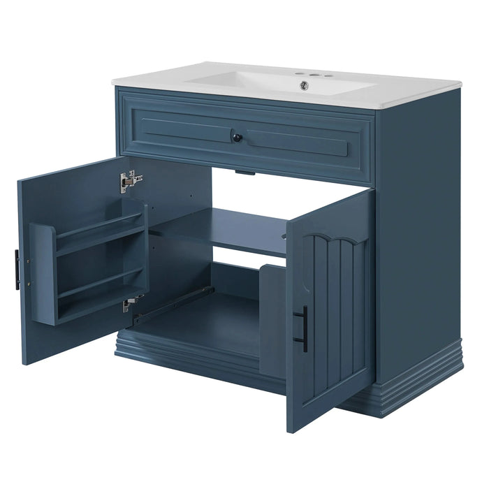 36' Luxurious Bathroom Vanity with Ceramic Sink, Bathroom Vanities Cabinet with 2 large Soft Closing Doors, Solid Wood Frame Bathroom Storage Cabinet Default -DTYStore