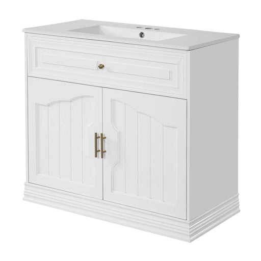 36' Luxurious Bathroom Vanity with Ceramic Sink, Bathroom Vanities Cabinet with 2 large Soft Closing Doors, Solid Wood Frame Bathroom Storage Cabinet Default -DTYStore
