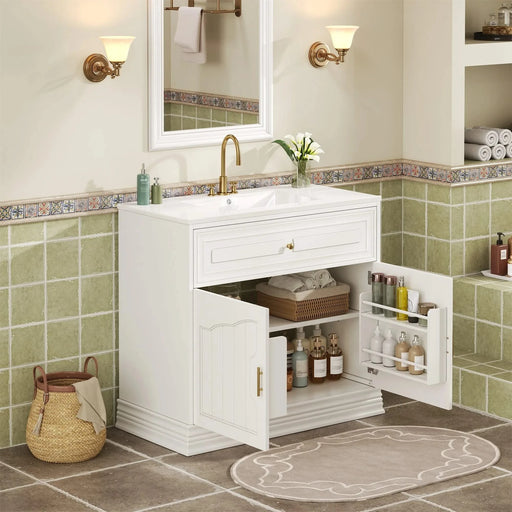 36' Luxurious Bathroom Vanity with Ceramic Sink, Bathroom Vanities Cabinet with 2 large Soft Closing Doors, Solid Wood Frame Bathroom Storage Cabinet Default -DTYStore