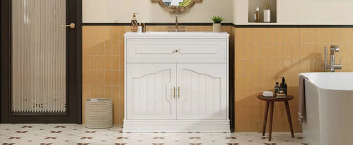 36' Luxurious Bathroom Vanity with Ceramic Sink, Bathroom Vanities Cabinet with 2 large Soft Closing Doors, Solid Wood Frame Bathroom Storage Cabinet Default -DTYStore