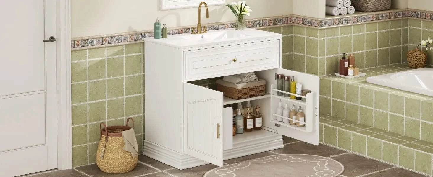 36' Luxurious Bathroom Vanity with Ceramic Sink, Bathroom Vanities Cabinet with 2 large Soft Closing Doors, Solid Wood Frame Bathroom Storage Cabinet Default -DTYStore