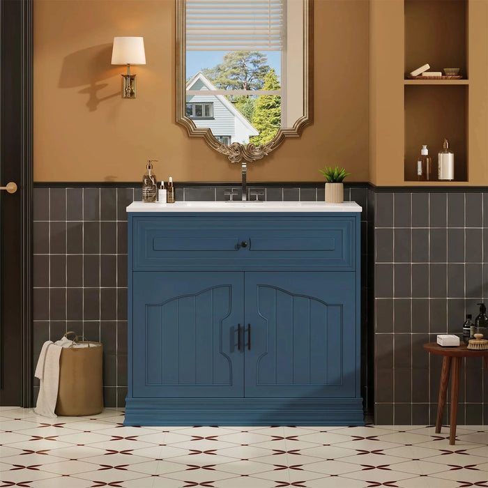 36' Luxurious Bathroom Vanity with Ceramic Sink, Bathroom Vanities Cabinet with 2 large Soft Closing Doors, Solid Wood Frame Bathroom Storage Cabinet Default -DTYStore