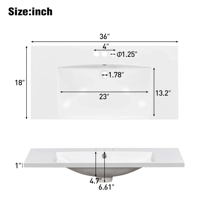 36' Single Bathroom Basin Sink, Vanity Top Only, 3-Faucet Holes, Resin (OLD SKU: WF310598AAK) Default -DTYStore