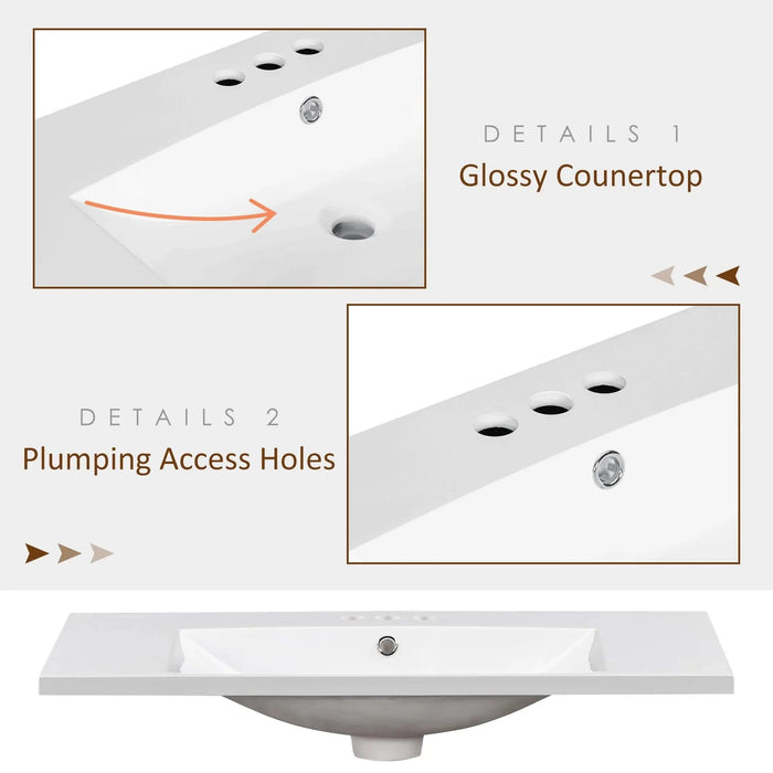 36' Single Bathroom Basin Sink, Vanity Top Only, 3-Faucet Holes, Resin (OLD SKU: WF310598AAK) Default -DTYStore