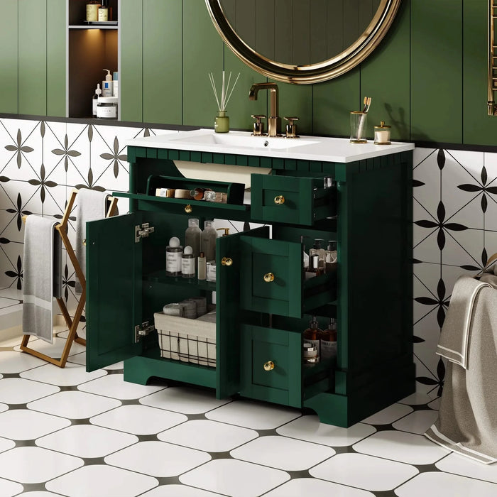 36' Vanity with Top for Bathroom, Modern Bathroom Storage Vanity Includes Adjustable Shelf, Soft Closing Doors, 3 Drawers and Tip Out Drawer Default -DTYStore