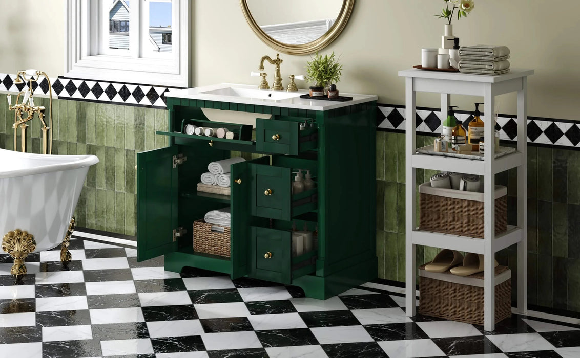 36' Vanity with Top for Bathroom, Modern Bathroom Storage Vanity Includes Adjustable Shelf, Soft Closing Doors, 3 Drawers and Tip Out Drawer Default -DTYStore