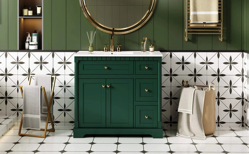 36' Vanity with Top for Bathroom, Modern Bathroom Storage Vanity Includes Adjustable Shelf, Soft Closing Doors, 3 Drawers and Tip Out Drawer Default -DTYStore