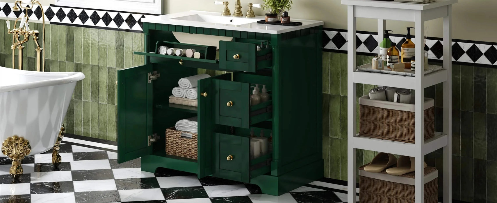 36' Vanity with Top for Bathroom, Modern Bathroom Storage Vanity Includes Adjustable Shelf, Soft Closing Doors, 3 Drawers and Tip Out Drawer Default -DTYStore