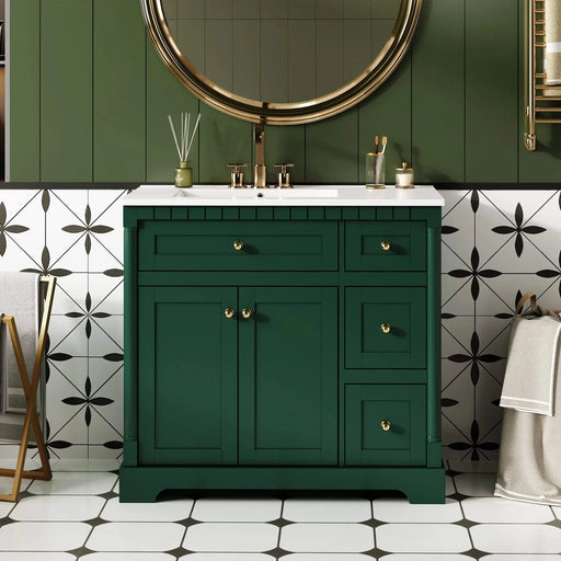 36' Vanity with Top for Bathroom, Modern Bathroom Storage Vanity Includes Adjustable Shelf, Soft Closing Doors, 3 Drawers and Tip Out Drawer Default -DTYStore