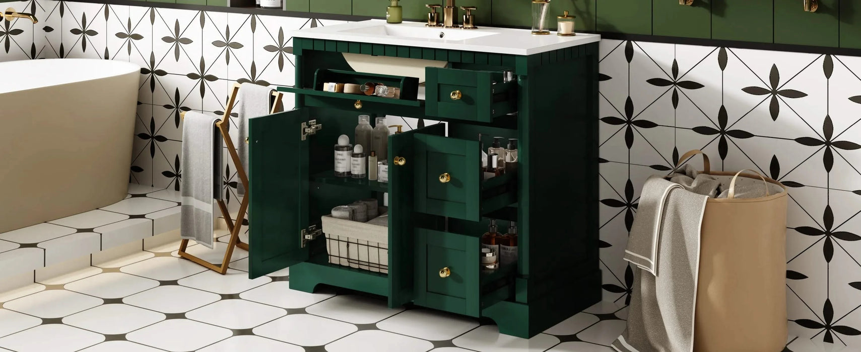 36' Vanity with Top for Bathroom, Modern Bathroom Storage Vanity Includes Adjustable Shelf, Soft Closing Doors, 3 Drawers and Tip Out Drawer Default -DTYStore