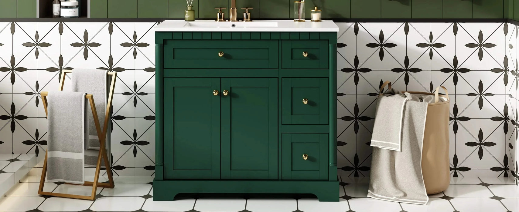 36' Vanity with Top for Bathroom, Modern Bathroom Storage Vanity Includes Adjustable Shelf, Soft Closing Doors, 3 Drawers and Tip Out Drawer Default -DTYStore