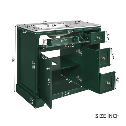 36' Vanity with Top for Bathroom, Modern Bathroom Storage Vanity Includes Adjustable Shelf, Soft Closing Doors, 3 Drawers and Tip Out Drawer Default -DTYStore