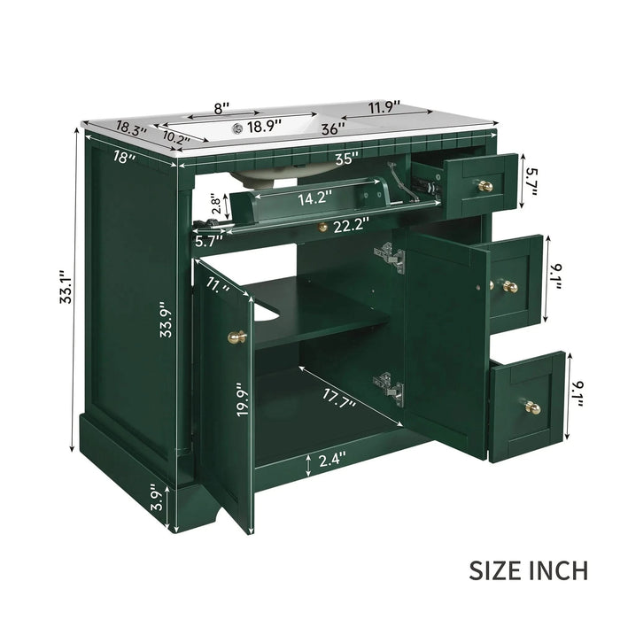 36' Vanity with Top for Bathroom, Modern Bathroom Storage Vanity Includes Adjustable Shelf, Soft Closing Doors, 3 Drawers and Tip Out Drawer Default -DTYStore