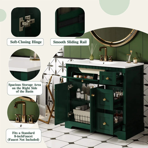 36' Vanity with Top for Bathroom, Modern Bathroom Storage Vanity Includes Adjustable Shelf, Soft Closing Doors, 3 Drawers and Tip Out Drawer Default -DTYStore