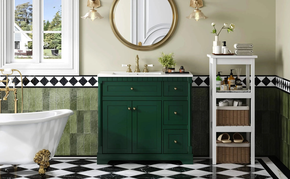 36' Vanity with Top for Bathroom, Modern Bathroom Storage Vanity Includes Adjustable Shelf, Soft Closing Doors, 3 Drawers and Tip Out Drawer Default -DTYStore