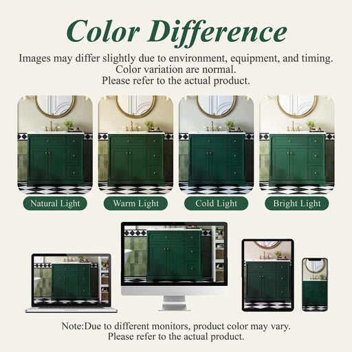 36' Vanity with Top for Bathroom, Modern Bathroom Storage Vanity Includes Adjustable Shelf, Soft Closing Doors, 3 Drawers and Tip Out Drawer Default -DTYStore