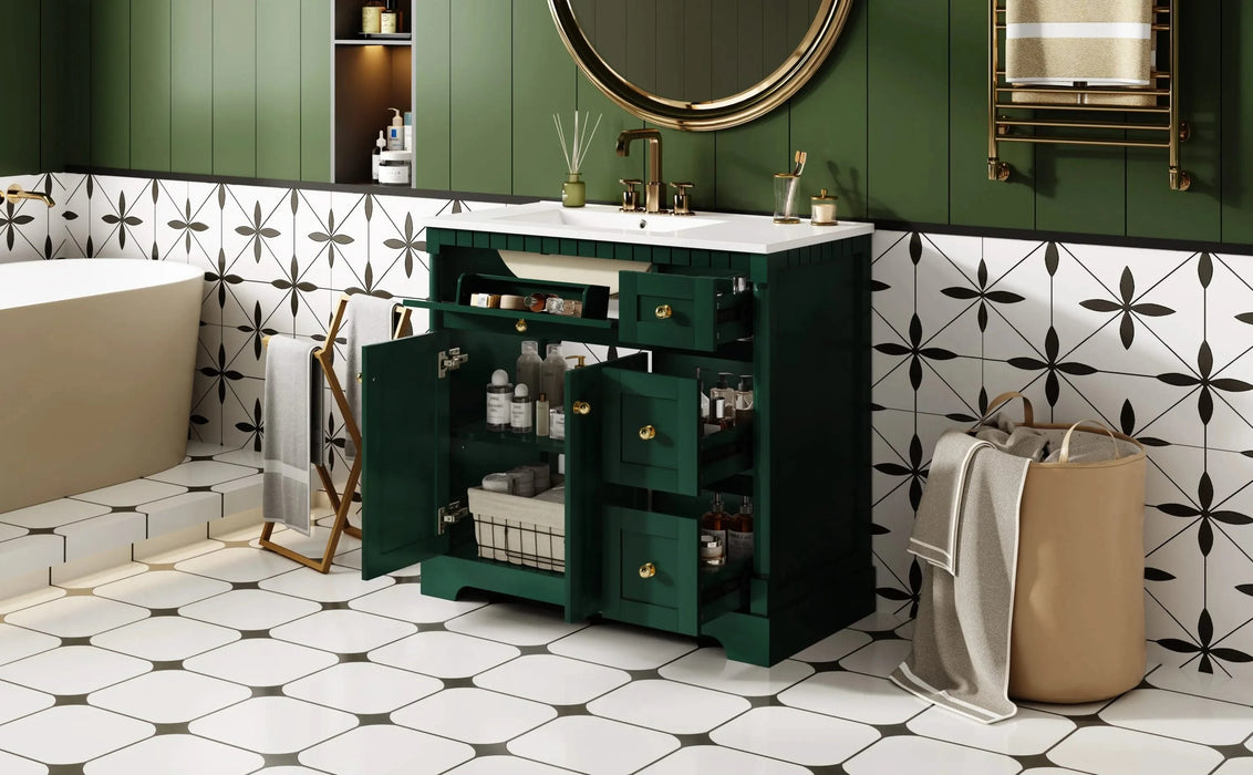 36' Vanity with Top for Bathroom, Modern Bathroom Storage Vanity Includes Adjustable Shelf, Soft Closing Doors, 3 Drawers and Tip Out Drawer Default -DTYStore