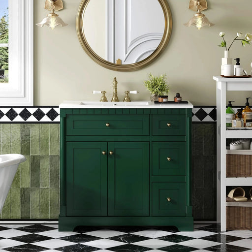 36' Vanity with Top for Bathroom, Modern Bathroom Storage Vanity Includes Adjustable Shelf, Soft Closing Doors, 3 Drawers and Tip Out Drawer Default -DTYStore