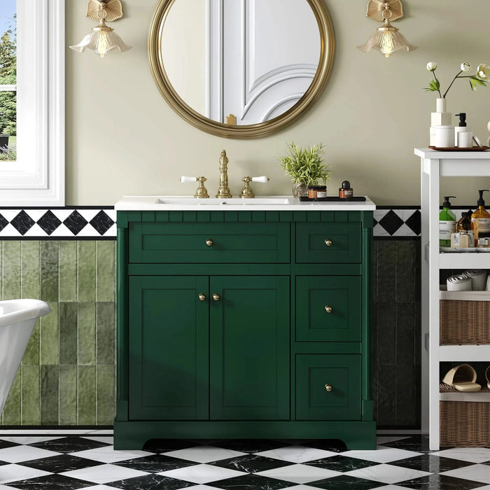 36' Vanity with Top for Bathroom, Modern Bathroom Storage Vanity Includes Adjustable Shelf, Soft Closing Doors, 3 Drawers and Tip Out Drawer Default -DTYStore