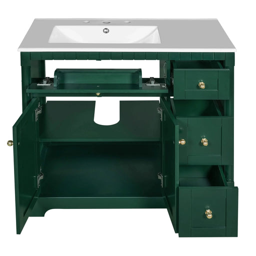 36' Vanity with Top for Bathroom, Modern Bathroom Storage Vanity Includes Adjustable Shelf, Soft Closing Doors, 3 Drawers and Tip Out Drawer Default -DTYStore