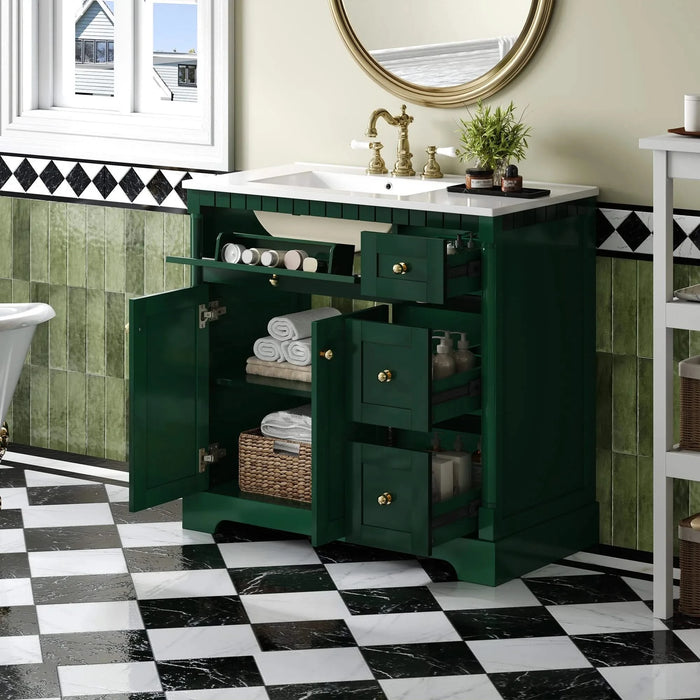 36' Vanity with Top for Bathroom, Modern Bathroom Storage Vanity Includes Adjustable Shelf, Soft Closing Doors, 3 Drawers and Tip Out Drawer Default -DTYStore