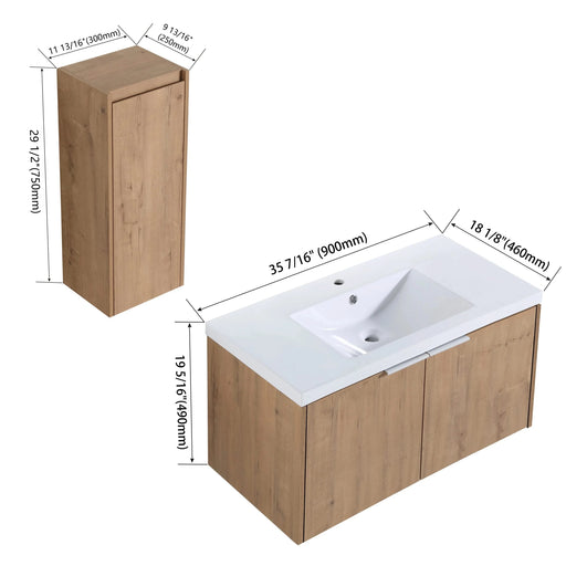 36' Wall-Mounted Bathroom Vanity With Sink and Side Cabinet, Soft Close Doors,00112IMO-00636IMO Combination Cabinet(KD-Packing) Default -DTYStore