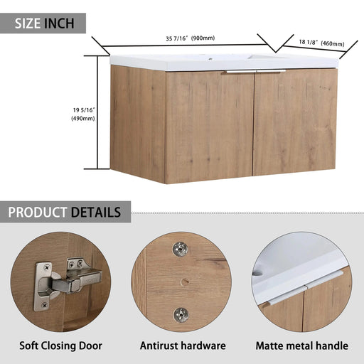 36' Wall-Mounted Bathroom Vanity With Sink and Side Cabinet, Soft Close Doors,00112IMO-00636IMO Combination Cabinet(KD-Packing) Default -DTYStore