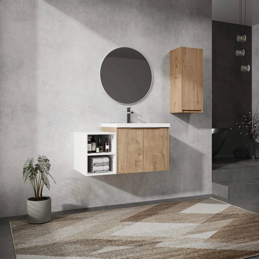 36' Wall-Mounted Bathroom Vanity With Sink and Side Cabinet, Soft Close Doors,00112IMO-0624IMO-0612GWH Combination Cabinet(KD-Packing) Default -DTYStore