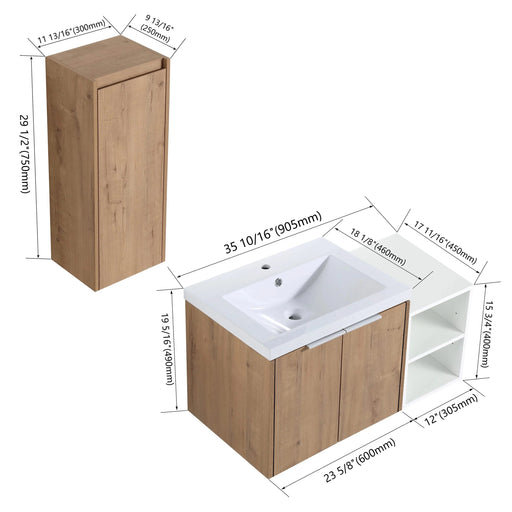 36' Wall-Mounted Bathroom Vanity With Sink and Side Cabinet, Soft Close Doors,00112IMO-0624IMO-0612GWH Combination Cabinet(KD-Packing) Default -DTYStore