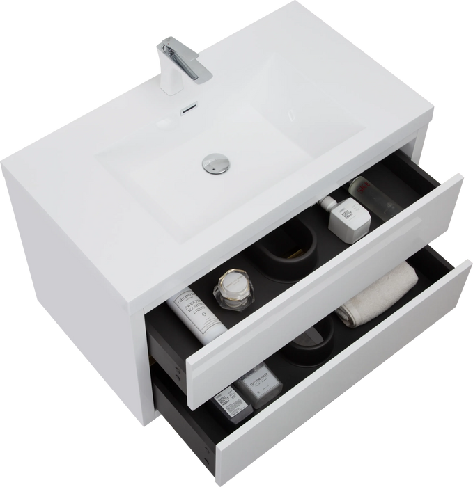 36' Wall-Mounted Bathroom Vanity with Sink, Floating Bathroom Storage Cabinet with Stone Resin Countertop and Soft Close Drawers, Glossy White 24V15-36GW Default -DTYStore