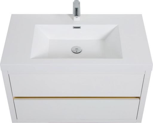 36' Wall-Mounted Bathroom Vanity with Sink, Floating Bathroom Storage Cabinet with Stone Resin Countertop and Soft Close Drawers, Glossy White 24V15-36GW Default -DTYStore