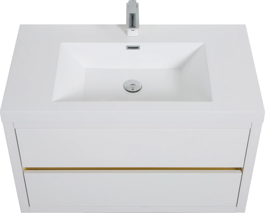 36' Wall-Mounted Bathroom Vanity with Sink, Floating Bathroom Storage Cabinet with Stone Resin Countertop and Soft Close Drawers, Glossy White 24V15-36GW Default -DTYStore