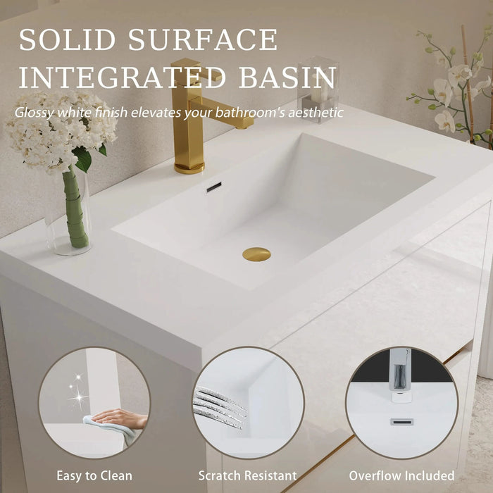 36' Wall-Mounted Bathroom Vanity with Sink, Floating Bathroom Storage Cabinet with Stone Resin Countertop and Soft Close Drawers, Glossy White 24V15-36GW Default -DTYStore