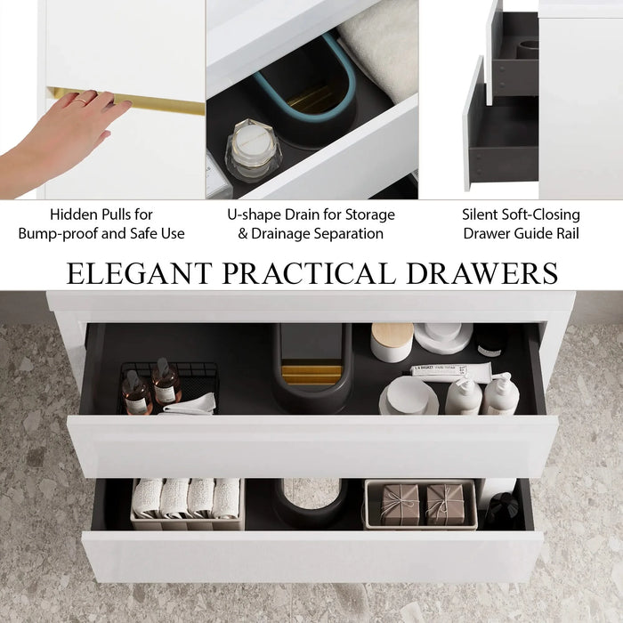 36' Wall-Mounted Bathroom Vanity with Sink, Floating Bathroom Storage Cabinet with Stone Resin Countertop and Soft Close Drawers, Glossy White 24V15-36GW Default -DTYStore