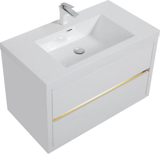 36' Wall-Mounted Bathroom Vanity with Sink, Floating Bathroom Storage Cabinet with Stone Resin Countertop and Soft Close Drawers, Glossy White 24V15-36GW Default -DTYStore