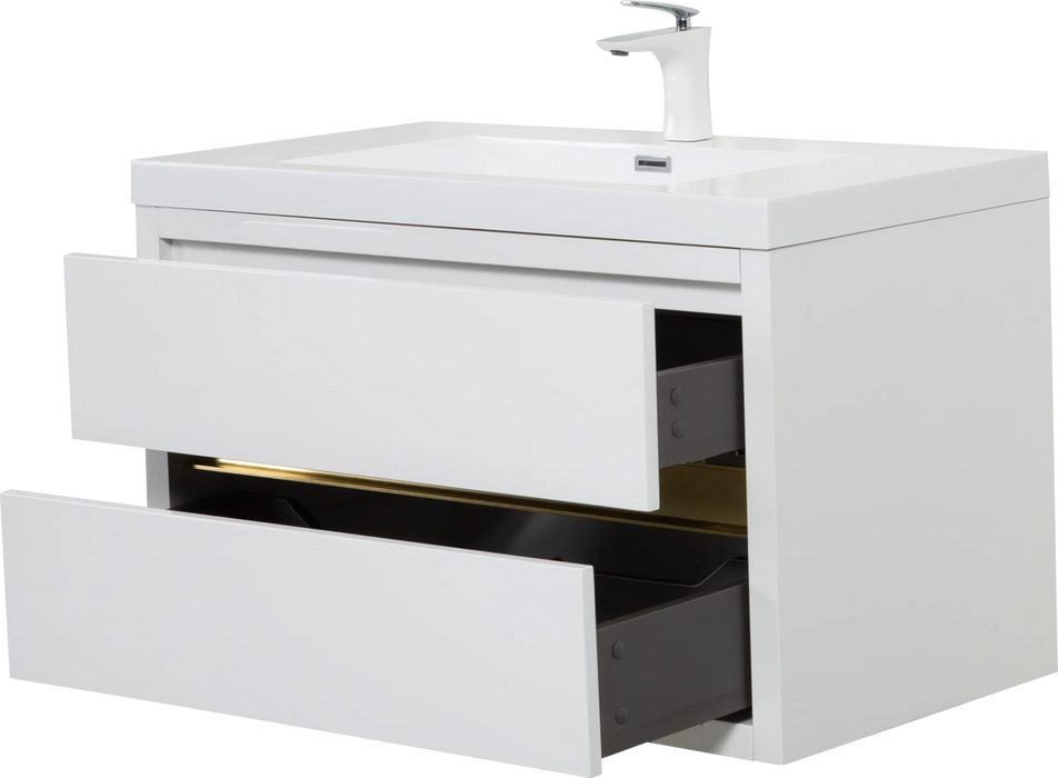 36' Wall-Mounted Bathroom Vanity with Sink, Floating Bathroom Storage Cabinet with Stone Resin Countertop and Soft Close Drawers, Glossy White 24V15-36GW Default -DTYStore