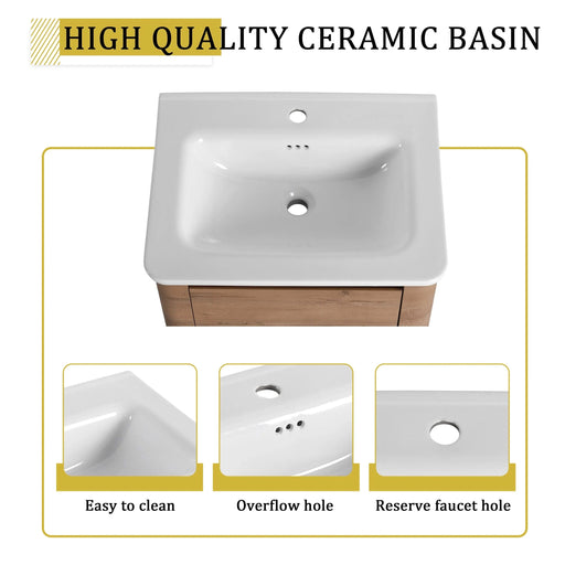 36'' Wall-Mounted Bathroom Vanity with White Ceramic Sink and Storage Shelves & 1-Soft-Close Door, KD-Packing, Plywood Default -DTYStore