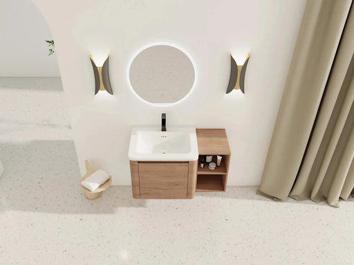 36'' Wall-Mounted Bathroom Vanity with White Ceramic Sink and Storage Shelves & 1-Soft-Close Door, KD-Packing, Plywood Default -DTYStore