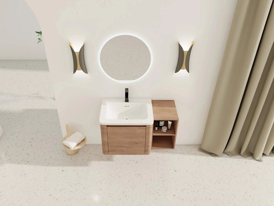 36'' Wall-Mounted Bathroom Vanity with White Ceramic Sink and Storage Shelves & 1-Soft-Close Door, KD-Packing, Plywood Default -DTYStore