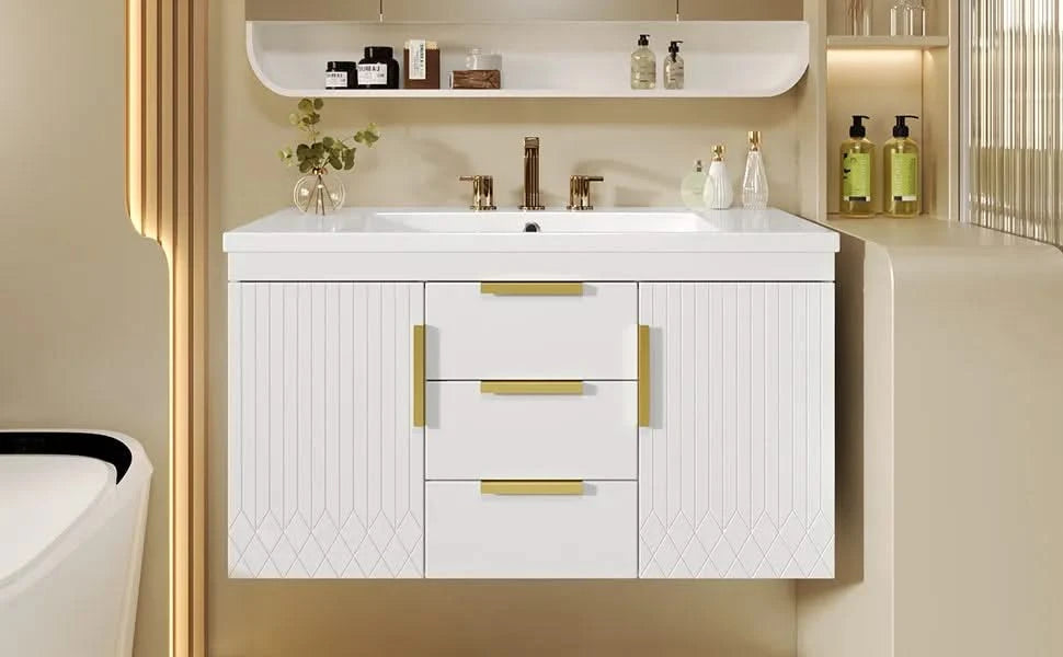 36'' Wall Mounted Bathroom Vanity, Floating Bathroom Storage Cabinet with 2 Drawers, Solid Wood Bathroom Cabinet (Same as N710S236003K) Default -DTYStore