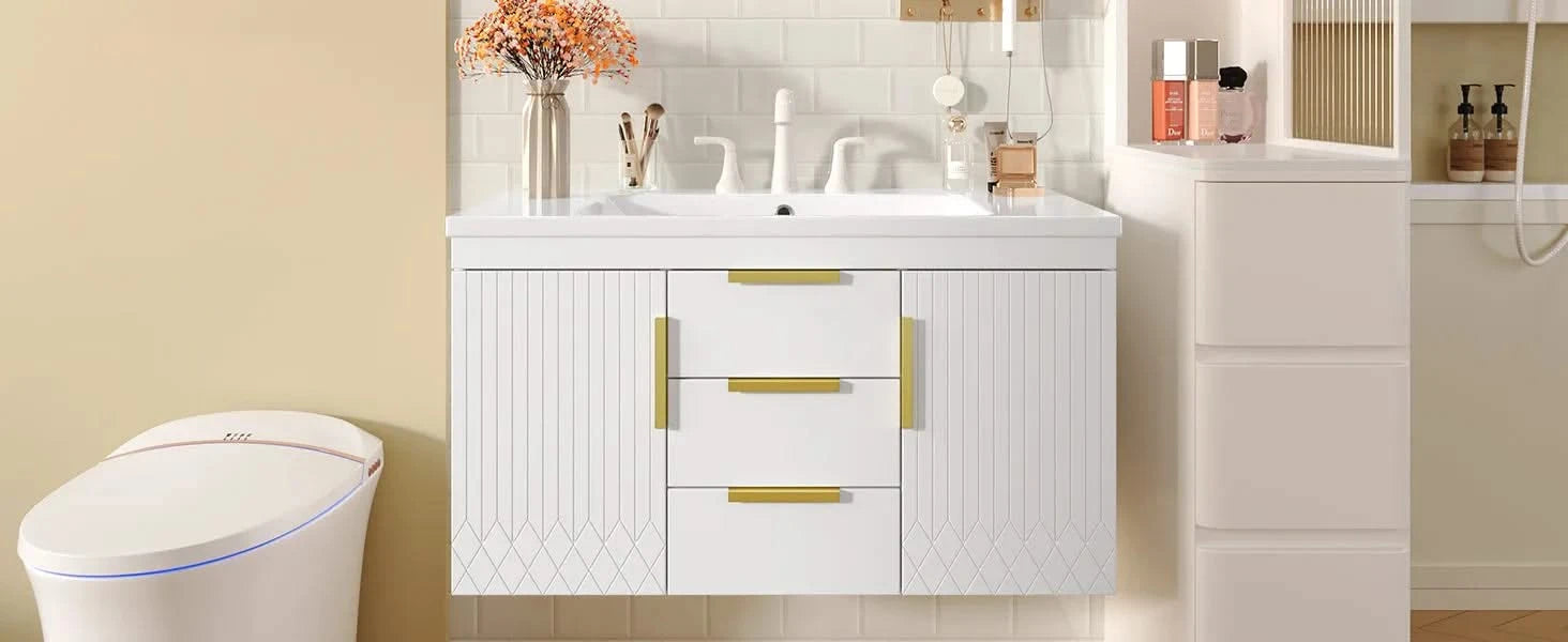 36'' Wall Mounted Bathroom Vanity, Floating Bathroom Storage Cabinet with 2 Drawers, Solid Wood Bathroom Cabinet (Same as N710S236003K) Default -DTYStore