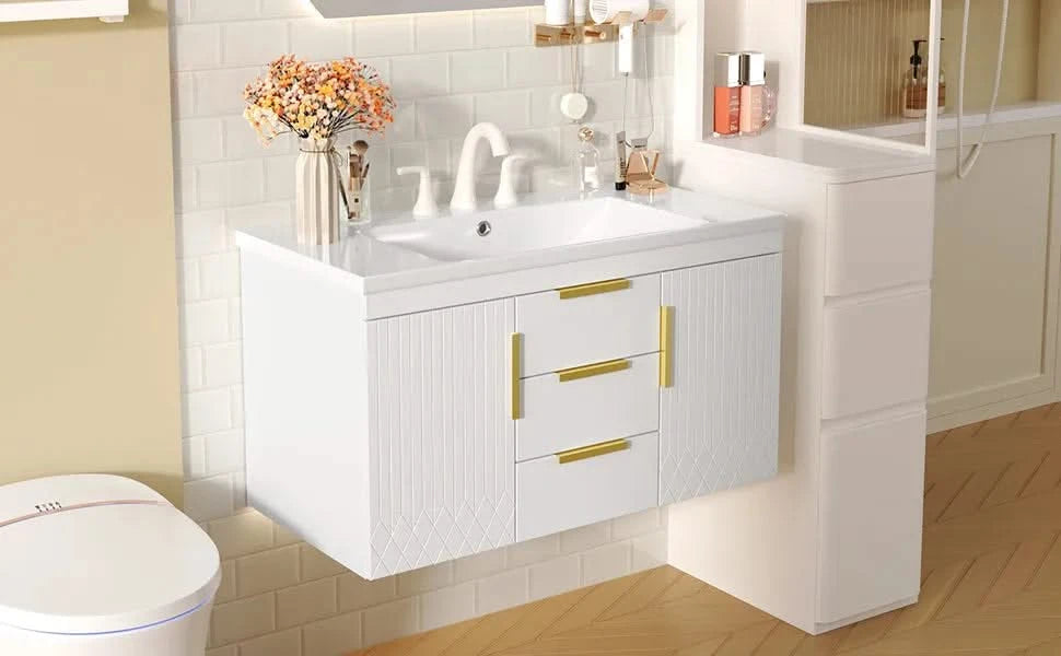 36'' Wall Mounted Bathroom Vanity, Floating Bathroom Storage Cabinet with 2 Drawers, Solid Wood Bathroom Cabinet (Same as N710S236003K) Default -DTYStore