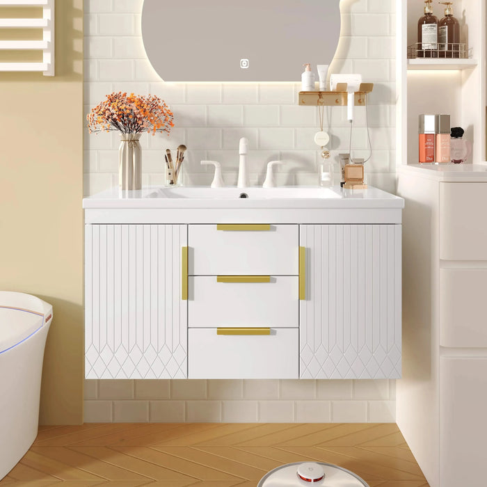 36'' Wall Mounted Bathroom Vanity, Floating Bathroom Storage Cabinet with 2 Drawers, Solid Wood Bathroom Cabinet (Same as N710S236003K) Default -DTYStore