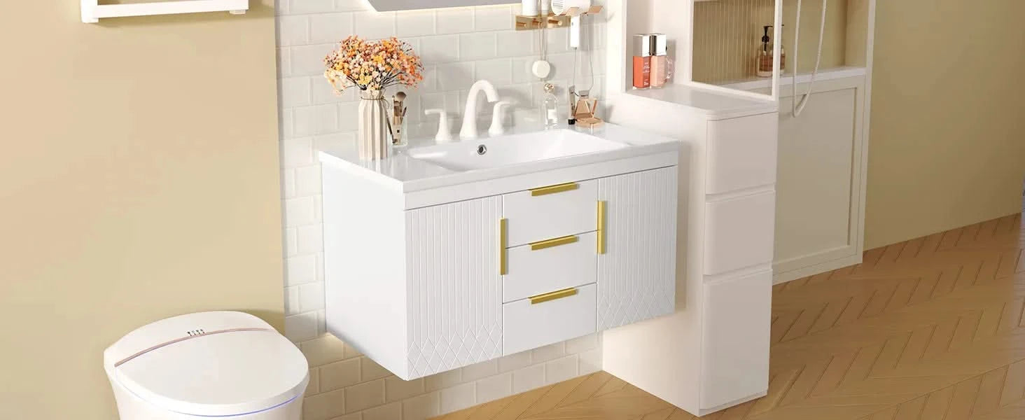 36'' Wall Mounted Bathroom Vanity, Floating Bathroom Storage Cabinet with 2 Drawers, Solid Wood Bathroom Cabinet (Same as N710S236003K) Default -DTYStore